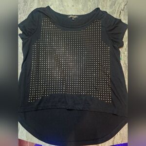 Absolutely Famous Black Scoop Neck Studded Tee Shirt Size Large